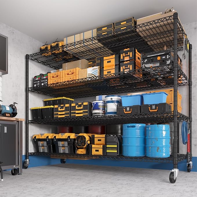 PrimeZone 60" W x 24" D x 76" H Heavy Duty Wire Storage Shelves with Wheels, 4 Tier Adjustable NSF Certified Garage Shelving Unit, Rolling Metal Organizer Shelf Rack for Warehouse, Pantry, 3 Packs