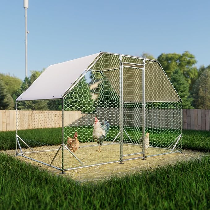 Chicken Coop Large Metal Chicken Coop Walk-In Poultry Cage Chicken Run for 6-10 Chickens,Durable Chicken House/cage with Waterproof and Anti-UV Cover,Suit for Your Backyard(9.8'Lx6.5'Wx6.8'H)