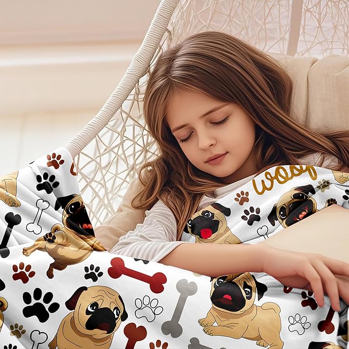 Pug Blanket Gifts Warm Pugs Throw Blanket Pug Lovers Birthday Gifts Decor for Kids Adults 60"x50"