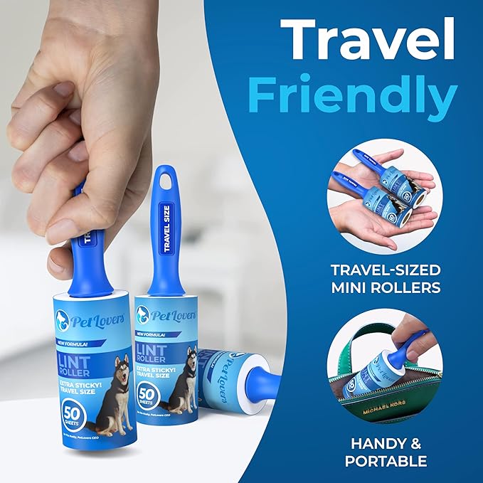 PetLovers Lint Rollers for Pet Hair Extra Sticky - Lint Remover for Clothes (2 Pack Travel Size)