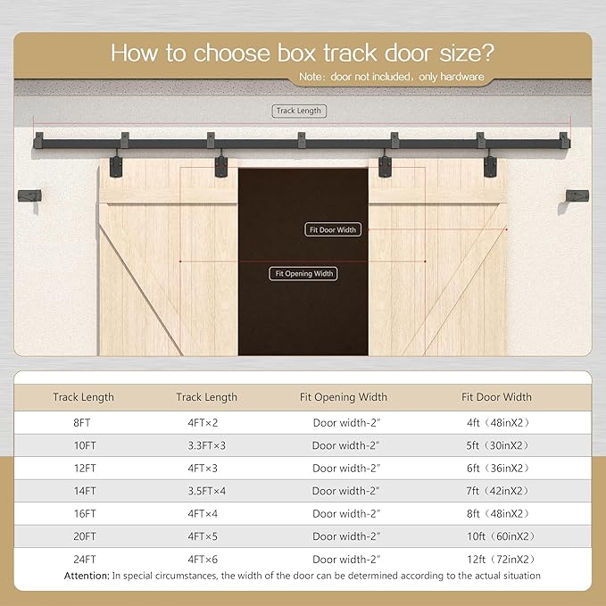 24FT Heavy Duty Box Rail Exterior Sliding Barn Door Hardware Kit, 450 lbs Capacity, Black Powder Coated Finish,Kit for Outdoor,Fit MAX 2 X Door Width 144in
