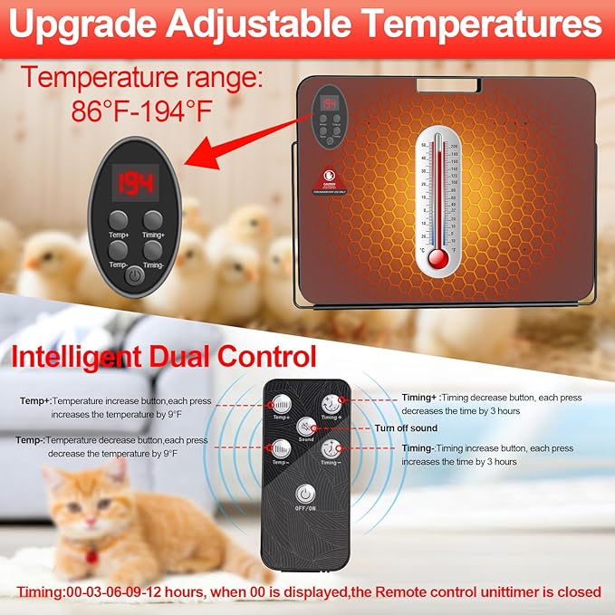 Upgraded Chicken Coop Heater,200W Safe Chicken Heater for Coop, Chick Heating Plate Radiant with Thermal Protector,Energy Efficient Heater with High Temperature Alert for Winter Chicks Poultry Animals