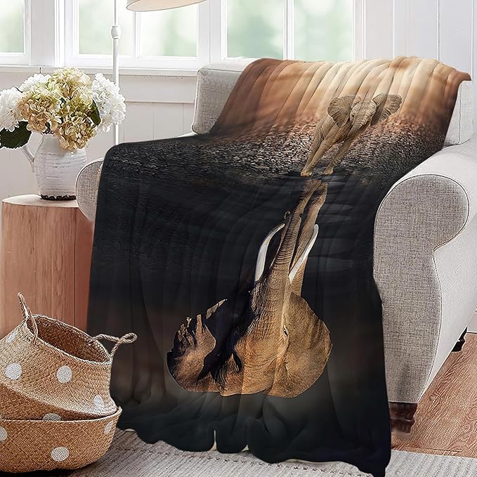 Wild Elephant Blanket Elephant Lovers Throw Blanket Super Soft Plush Lightweight Warm Fleece Flannel African Animals Decor Blanket Gifts for Girls Boys Women Men for Sofa Couch Bed 60"X80"
