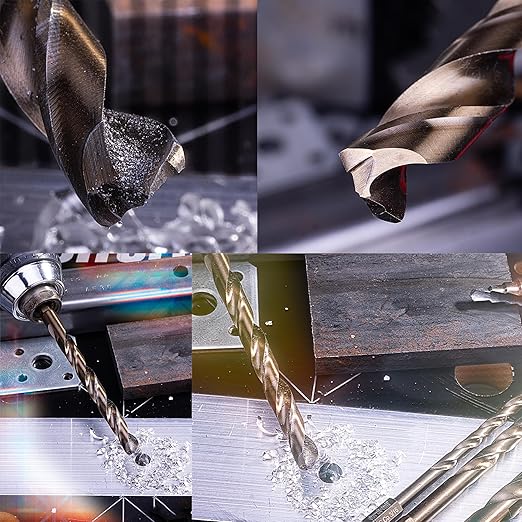 NordWolf 14-Piece M35 Cobalt Drill Bit Set for Stainless Steel, Hard Metals & Cast Iron, Jobber Length with 1/4" Hex Shank, SAE Sizes 1/16" to 1/4"