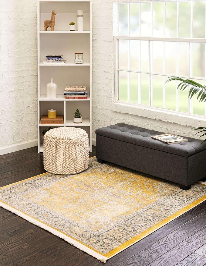 Unique Loom Baracoa Collection Area Rug - Prado (5' 1" Square, Yellow/ Ivory)