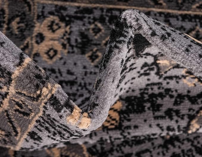 Unique Loom Taftan Collection Border Geometric Tribal Inspired Design Area Rug (5' 0 x 8' 0 Rectangular, Gray/ Black)
