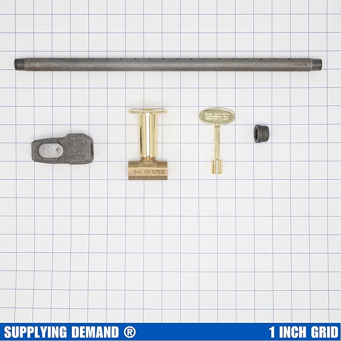 Supplying Demand LLKIT-LPA-PBR Fireplace Fire Pit | Log Lighter Install Kit with Straight Pattern LP Gas Log Lighter, 1/2" Angle Stop Valve - Polished Brass with Escutcheon and 3" Key
