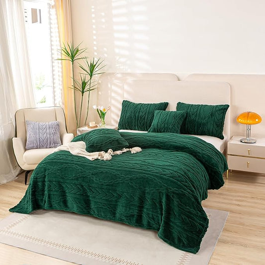YUSOKI Sherpa Twin XL Blanket(Without Pillows)-3D Stylish Design Cozy Plush Fluffy Blankets for Teen Girls Women Couch Bed Sofa Chair Gift(Forest Green,65"x90")