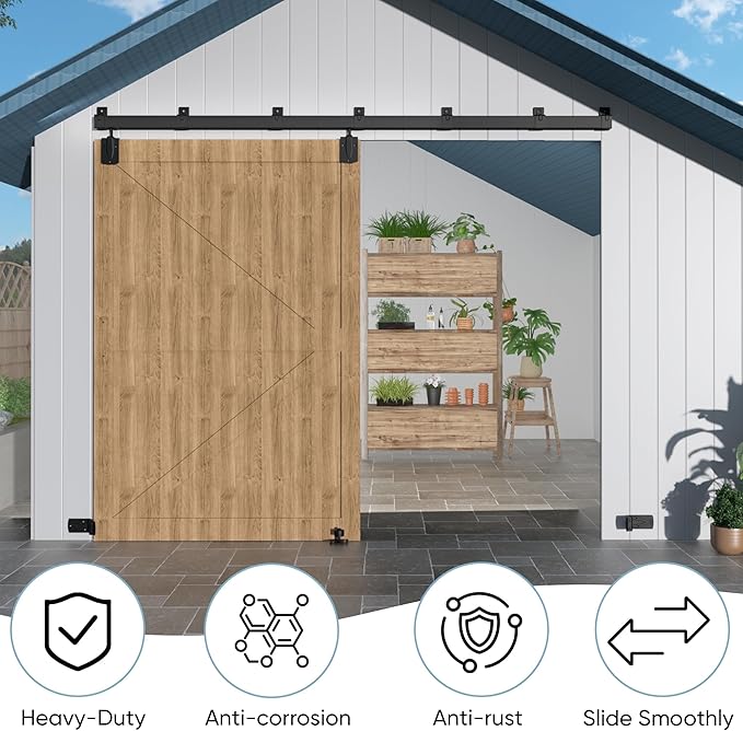 12FT Heavy Duty Exterior Barn Door Hardware Kit, BarnBase Box Rail Hardware Kit, Outdoor Barn Door Hardware Kit for 1 Door(Door not Include), 450 lbs Capacity, Black