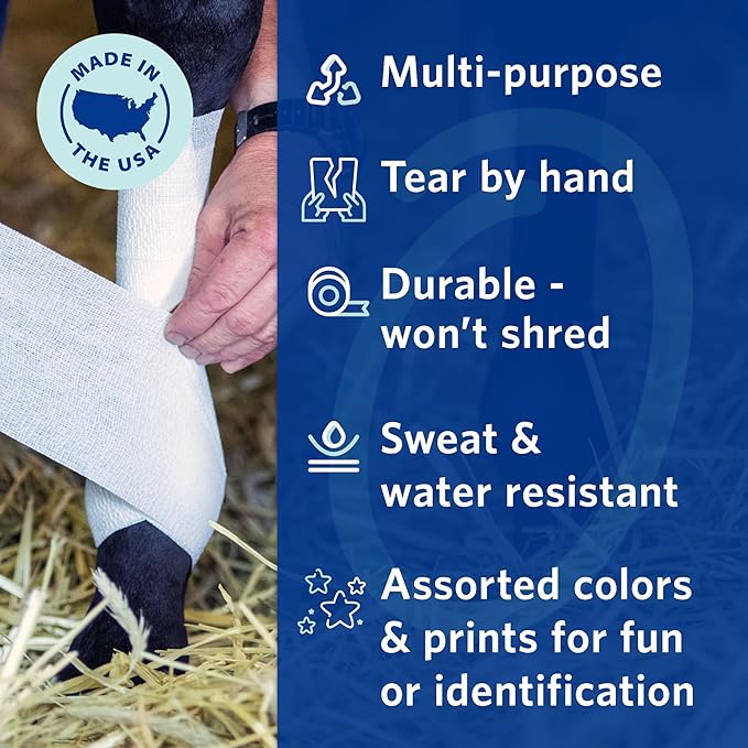 PowerFlex Equine – Extra Strong Self-Adhering Bandage Wrap – Wound Care, Compression & Support Bandage for Horses, Cows & Dogs – White, 4 inch, 4 Rolls (Resealable Case)