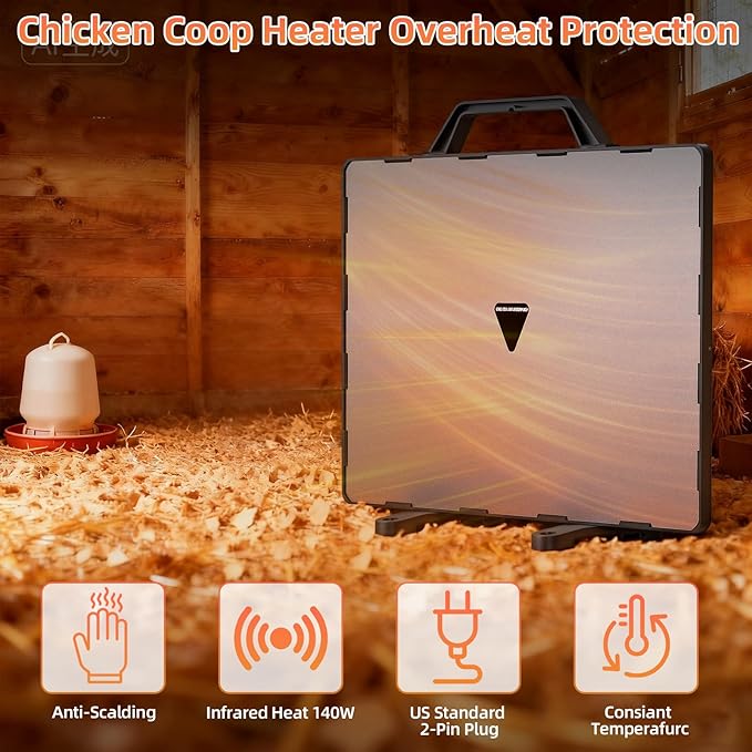 Smart Chicken Coop Heater, 140W Radiant Heat Panel with Adjustable Temp, Chicken Coop Heater for Winter, Quiet & Light-Free Design, ETL/UL Certified Safe, Suitable for Pets and Animals in Winter