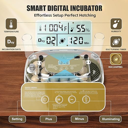 Incubators for Hatching Eggs, 24 Egg Incubator with Automatic Egg Turning and Humidity Control, Egg Candler, 360° Viewing, Chicken Incubators for Hatching Eggs, Quail Eggs, Duck Eggs Poultry