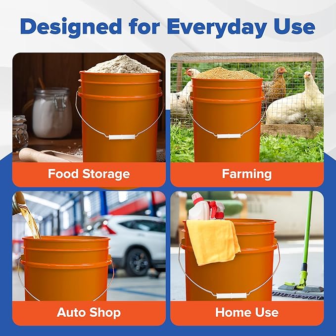 ePackageSupply 5 Gallon Bucket with Airtight Lid | Made in USA | Food Grade | Heavy-Duty Premium HPDE Plastic | Durable 90 Mil All Purpose Pail | Easy Stack and Store | BPA Free | 6 Count