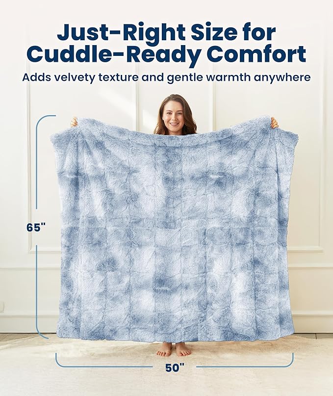 Everlasting Comfort Soft & Comfortable Arctic Blue Faux Fur Throw Blanket for Couch - (50"x65") Minky & Fluffy Fall Blankets & Throws, Plush Fuzzy Cover for Bed, Sofa & Living Room - Cozy Home Decor