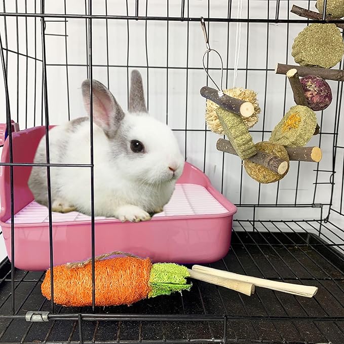 Kathson Rabbit Litter Box - Bunny Corner Litter Pan, Pet Toilet Potty Trainer Bedding Box, Detachable Hanging Pet Cage Bowl for Rabbit, Bunny, Guinea Pig, Ferrets, Chinchilla - Medium