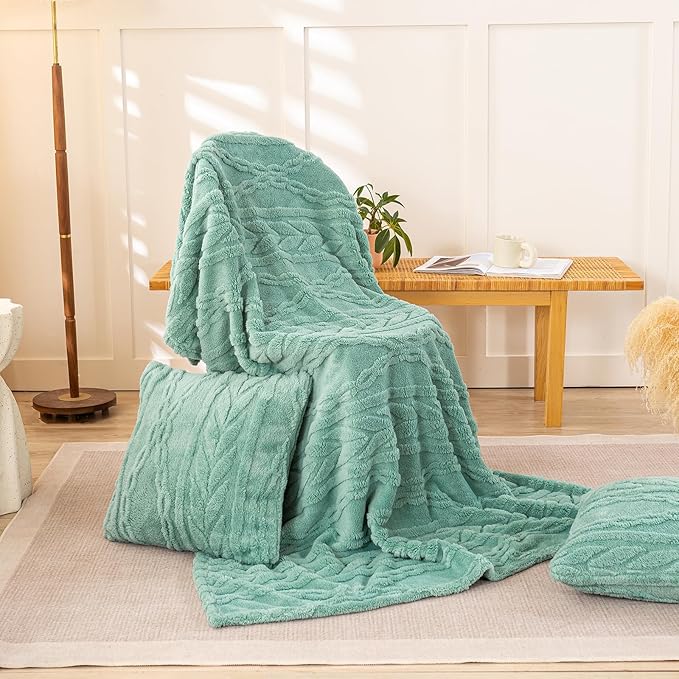 YUSOKI Sherpa Throw Blanket(Without Pillows)-3D Stylish Design Super Soft Cozy Blanket Plush Fluffy Furry Blankets for Teen Girls Women Couch Bed Sofa Chair Men Boys Gift(Light Green,50"x65")