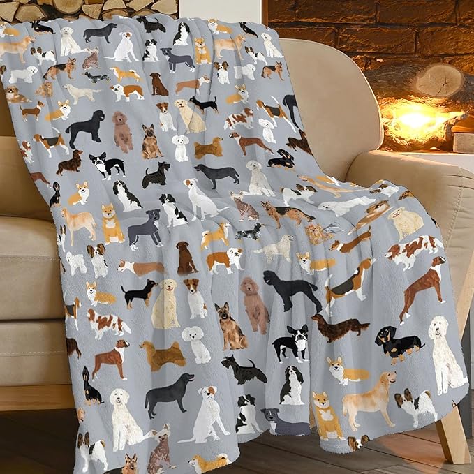 Dogs Throw Blanket Grey Dogs Decor Blanket Super Cozy Plush Lightweight Soft Plush Flannel Fleece Blanket Gifts for Dog Lovers Girls Boys Kids Women Men for Sofa Bed Couch 60"X80"