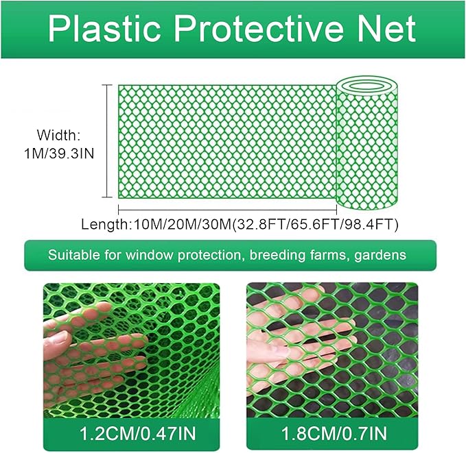 Wire Fence Mesh Green Plastic Mesh Roll 39.3″ Wide Poultry Fencing Multi-Use Garden Fence for Snow Fence Chicken Plants Balcony Protection Barrier(Size:1x20M - Mesh 1.2cm)