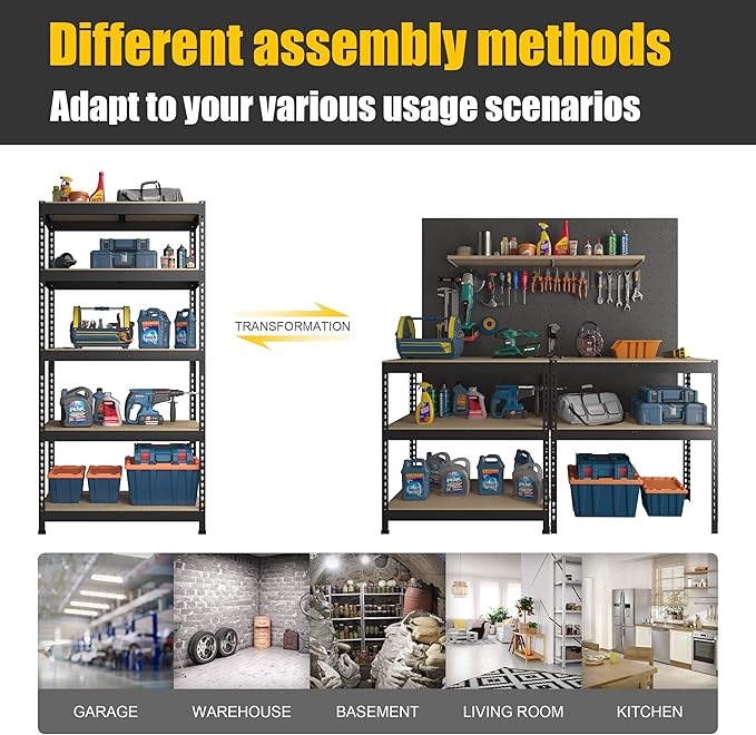 PrimeZone Storage Shelves 2 Packs 5 Tier Adjustable Garage Storage Shelving, Heavy Duty Metal Storage Utility Rack Shelf Unit for Warehouse Pantry Closet Kitchen, 35.5" x 15.75" x 71", Black