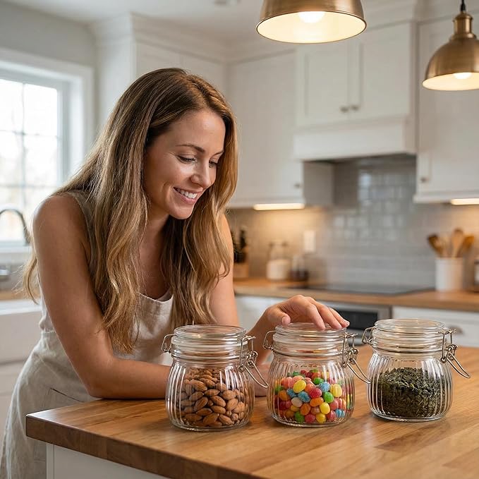 17oz Airtight Glass Jars with Lids, Small Food Storage Container Set of 6, Wire Clip Canisters Mason Jars for Canning Pickling Spice Herb