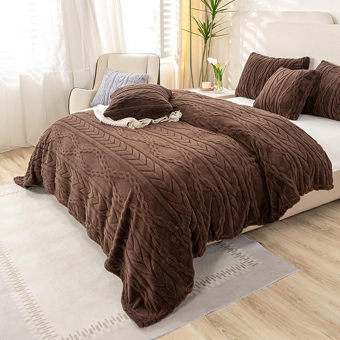 YUSOKI Sherpa Queen Size Blanket(Without Pillows)-3D Stylish Design Super Soft Blankets for Teen Girls Women Couch Bed Sofa Chair Men Boys Gift(Brown,90"x90")