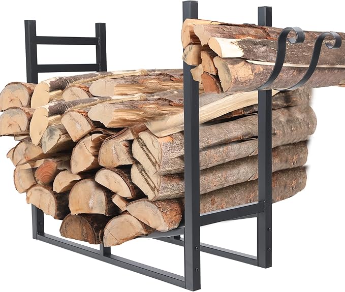 GREEN PARTY Firewood Rack with Kindling Holder, 3ft Heavy Duty Metal Firewood Holder, 30" Tall Indoor/Outdoor Log Rack Wood Holder for Fireplace Kindling Wood Storage and Stove Accessories