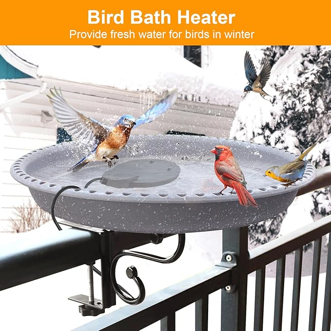 250W Chicken Water Heater w/Thermostat, Aluminum Cast Bird Bath Heater & Pond Deicer, Winter Trough Heater for Poultry, Horses, Cows
