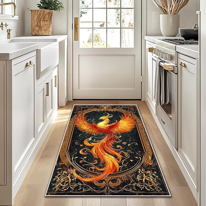 3x5 Phoenix Area Rugs Boho Vintage Phoenix Rug for Bathroom Kitchen Entryway Indoor Soft Non-Slip Thin Hippie Carpet Small Doormat for Office Dining Room Under Table Washable Machine