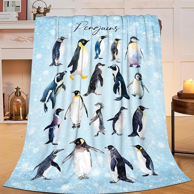 Penguin Blanket Gifts for Girls Boys Penguins Throw Blankets Cozy Plush Fleece Flannel Fuzzy for Women Men Decor 50"X40"
