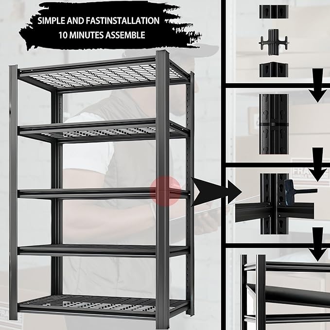 Storage Shelving Unit Height Heavy Duty Garage Shelves Metal Utility Rack for Kitchen Pantry Basement Pantry Warehouse Laundry Black 72" H x 36" W x 16.1" D