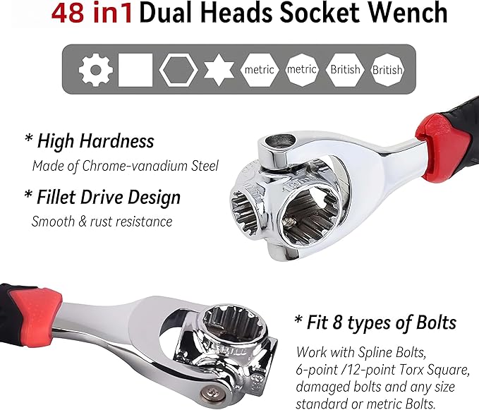48 in 1 Universal Socket Wrench,Multifunction Wrench Tool with 360° Rotating Head,Ratchet Spanner Tool for Home and Bicycle Car Repair