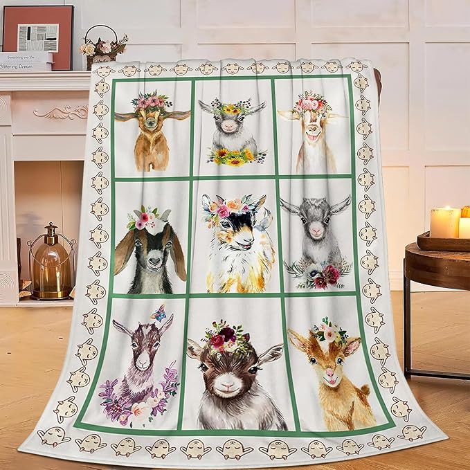 Cute Lamb Blanket Goat Sheep Baby Decor Throw Blanket Super Warm Soft Plush Fleece Flannel Farmhouse Blanket Gifts for Girls Kids Women Boys for Winter Couch Bedding 60"X80"