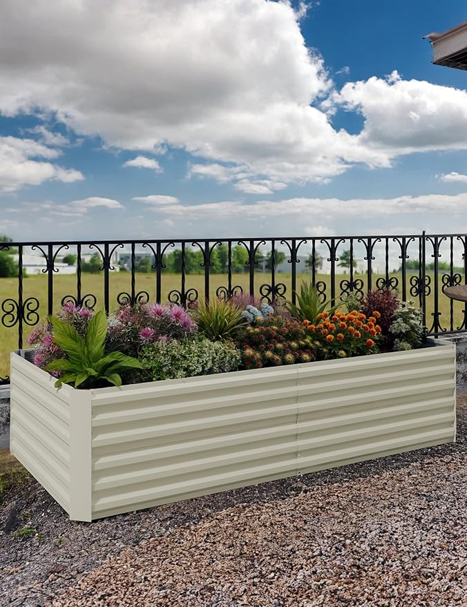 2pcs 8x4x2 ft Galvanized Raised Garden Bed, 24" Tall Metal Planter Box for Flowers Herbs Vegetables, Rust-Resistant Raised Garden Beds for Gardening, Easy Assembly Outdoor Garden Box & Planters, Beige
