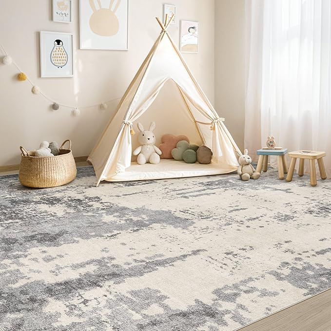 5x7 Area Rug Living Room Rugs - Washable Neutral Modern Abstract Soft Thin Rug Indoor Floor No Slip Rug Carpet for Bedroom Under Dining Table Home Office Decor - Grey/Light Brown