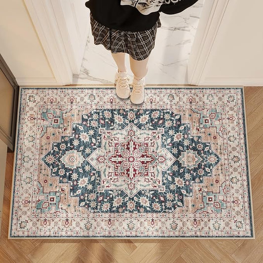 Area Rug 2x3 Door Mat,Washable Rugs,Stain Resistant Soft Thin Rug,Vintage Home Decor Non-Slip Rugs,for Bedroom,Office,Farmhouse,Front Door,Entryway