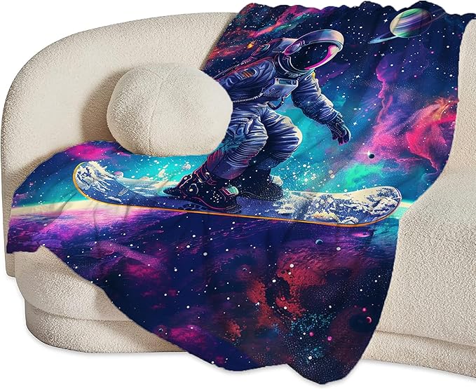 Spaceman Astronaut Throw Blanket - Soft Warm Cozy Fleece for Couch, Sofa, Bed - 50"x40" - Gifts for Boys, Girls, Women, Men, Kids, Adults