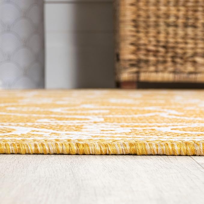 JONATHAN Y Vintage Filigree Indoor Outdoor Area Rug 3X5 Yellow/Cream, Charleston Textured Weave for Backyard, Patio, Porch, Easy-Cleaning, High Traffic, Pet-Friendly, Non-Shedding (SMB106L-3)