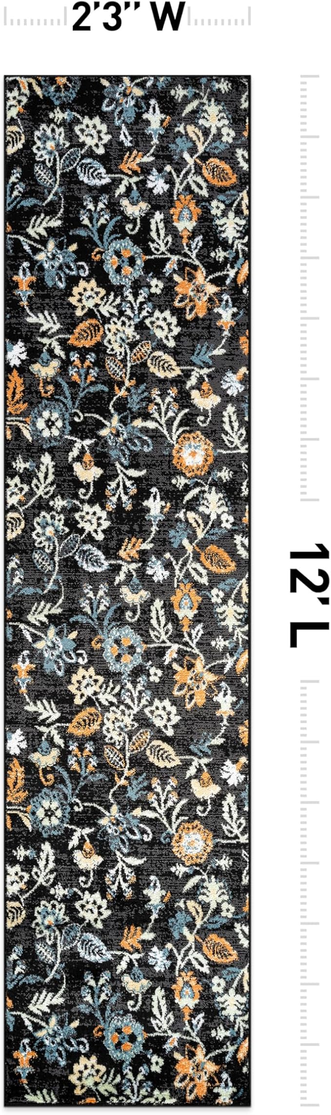Rugshop Vine Floral Area Rug Modern Area Rug for Living Room, Bedroom, or Entryway Black Multi Runner Rug 2' 3" x 12' Black