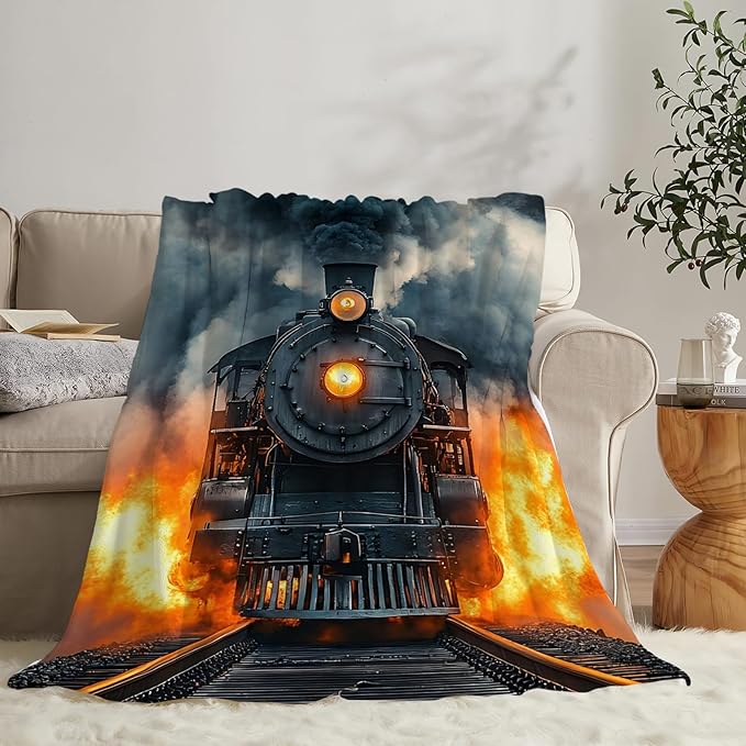 Tijuboni Steam Train Throw Blanket Locomotive Gifts for Boys Girls Men Women Kids Adults Soft Flannel Fleece Blanket for Couch Sofa Bed Home Decor 40"x50"