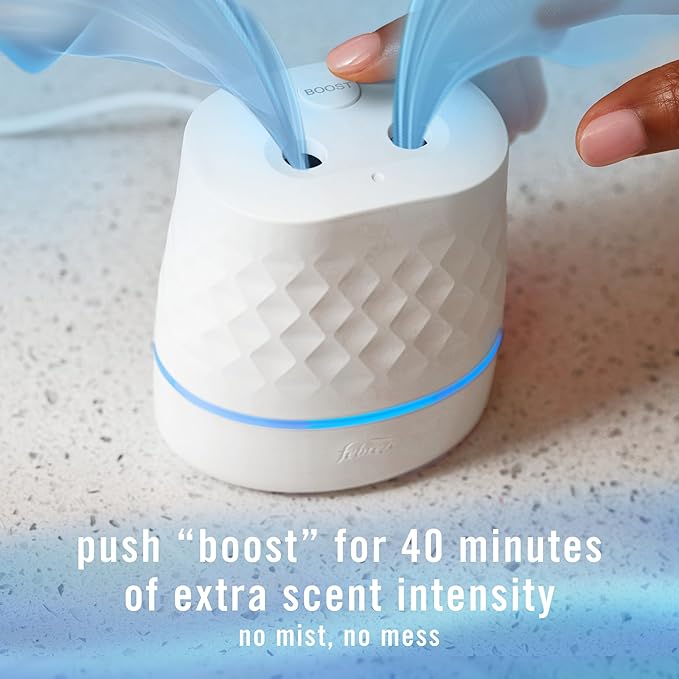 Febreze Plug Scent Booster in White, Continuous Scent Device Oil Diffuser, Compatible with Febreze Air Freshener Plug in Refills, Giftable for Holidays