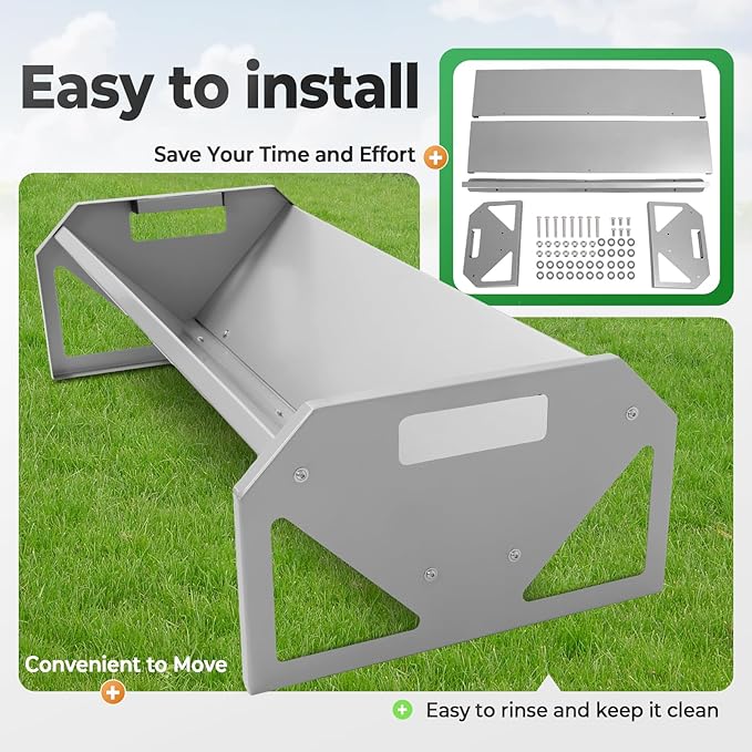 Livestock Feeding Trough 22 Gallon Capacity 45" Hay Feeder Heavy Duty Livestock Trough for Horse Sheep Cattle Hog V-Shaped Farm Sheds Pen Water Feeder Trough Powder Coated Silvery Steel