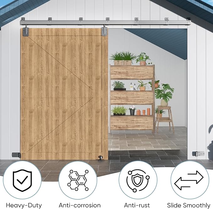 12FT Heavy Duty Exterior Barn Door Hardware Kit, BarnBase Box Rail Door Hardware Kit, Outdoor Hardware Kit for 1 Door(Door not Include), 450 lbs Capacity, Silver