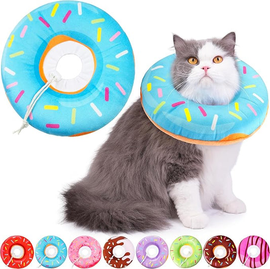 Cat Cone Collar Soft, Cat Recovery Collar for Wound Healing Cute Donut Adjustable Kitten Cones to Stop Licking Comfortable Lightweight Neck Elizabethan Collars for Cats Kittens After Surgery