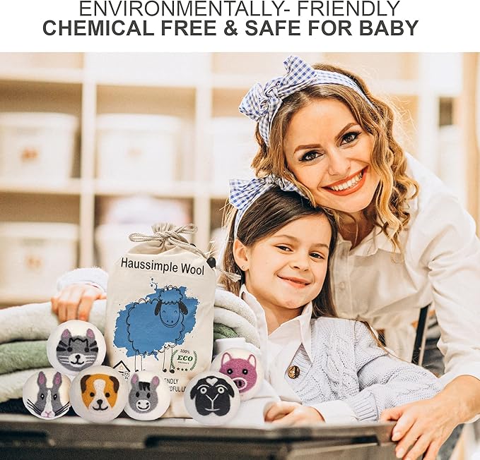 Wool Dryer Balls 6-Pack 100% Natural New Zealand Wool, Handmade in Nepal Reusable Laundry Balls, Faster Drying, Softer Clothes, Anti-Static, Dryer Sheets Alternative (Farm)