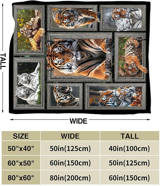 Tiger Blanket Wild Animal Throw Blanket Cozy Plush Fleece Flannel Tiger Stuff Blankets Lightweight Fuzzy Gifts for Girls Boys Women Men 60"X50"