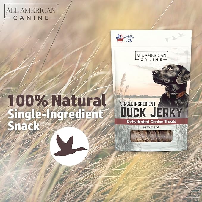 Duck Jerky, Natural Single Ingredient, Chewy Digestible Low-Fat Dehydrated Meat Dog Treats Made in USA. for Training, Rewarding, Teeth Cleaning, 8 oz