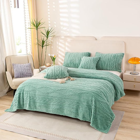 YUSOKI Sherpa Twin XL Blanket(Without Pillows)-3D Stylish Design Furry Blankets for Teen Girls Women Couch Bed Sofa Chair Men Boys Gift(Light Green,65"x90")