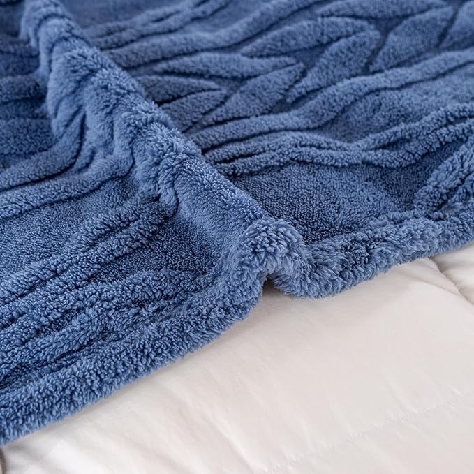 YUSOKI Sherpa Queen Size Blanket(Without Pillows)-3D Stylish Design Super Soft Blankets for Teen Girls Women Couch Bed Sofa Chair Men Boys Gift(Washed Blue,90"x90")