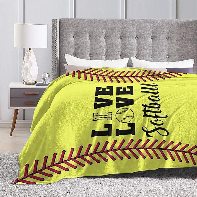 Softball Blanket Live Love Softball Gifts Fleece Comfy Plush Soft Flannel Throw Blanket Couch Sofa Birthday Gifts for Women Men Kids - 40''x50''