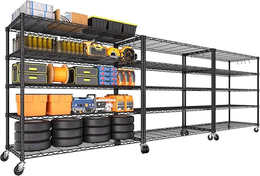 PrimeZone 3 Packs 48" W x 24" D x 81" H Heavy Duty Wire Storage Shelves with Wheels, 5 Tier Adjustable NSF Certified Garage Shelving Unit, Rolling Metal Organizer Shelf Rack for Warehouse, Pantry
